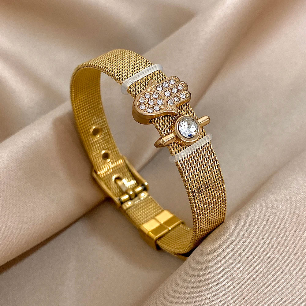 Luxury Gold-Plated Stainless Steel Cuff Bracelet for Women