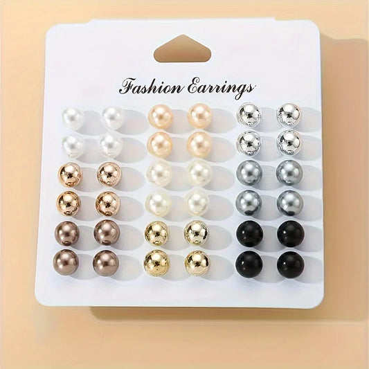 Luxury 18-Pair Pearl Stud Earrings Collection for Women