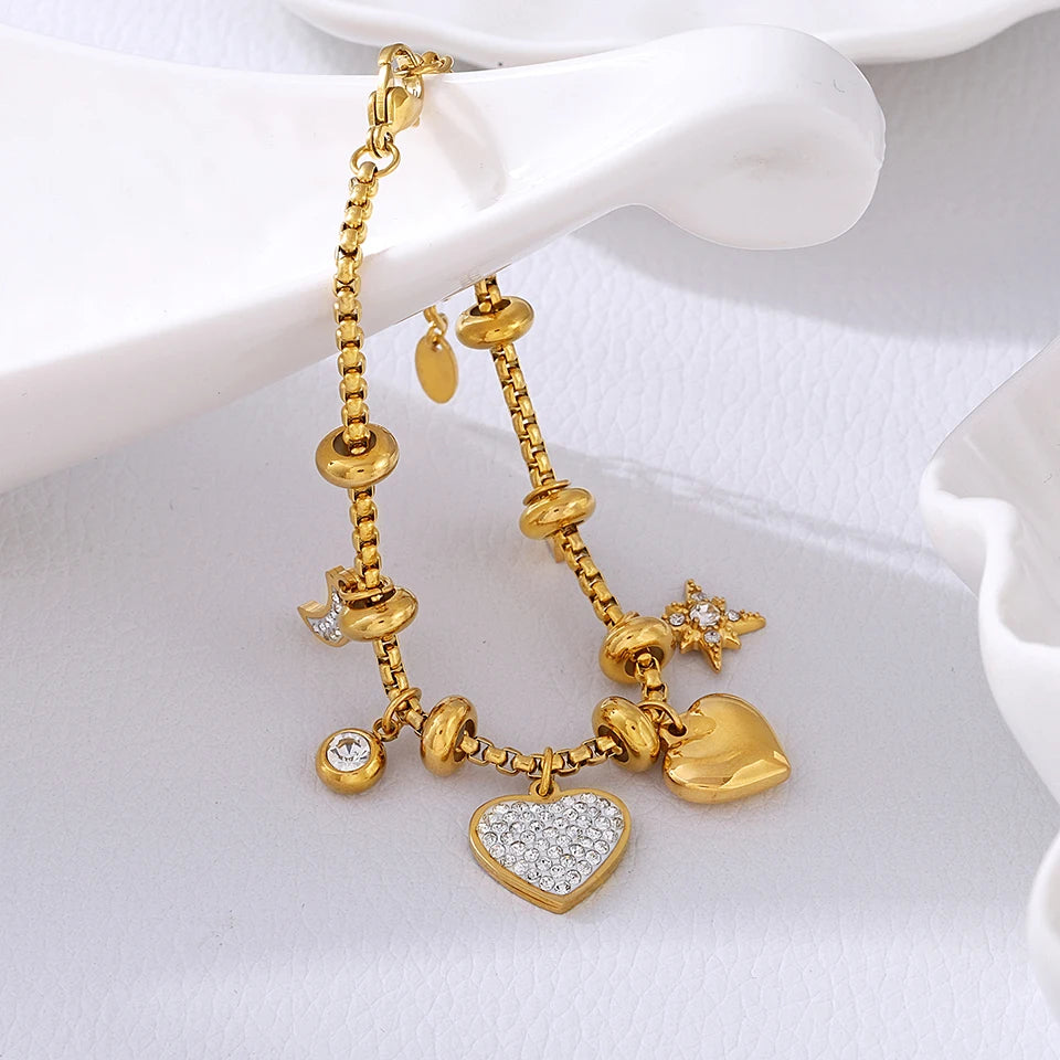 Luxury Stainless Steel Charm Link Bracelet for Women