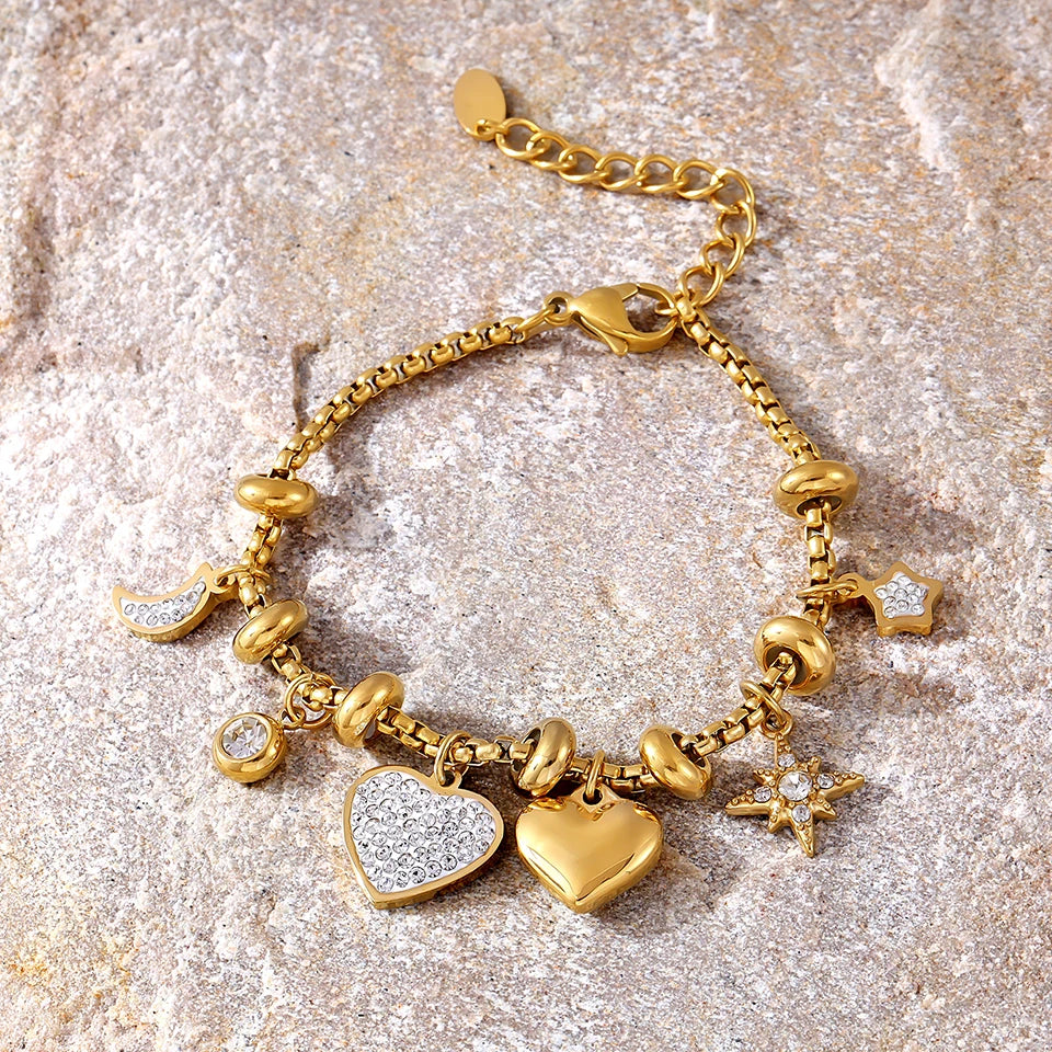 Luxury Stainless Steel Charm Link Bracelet for Women