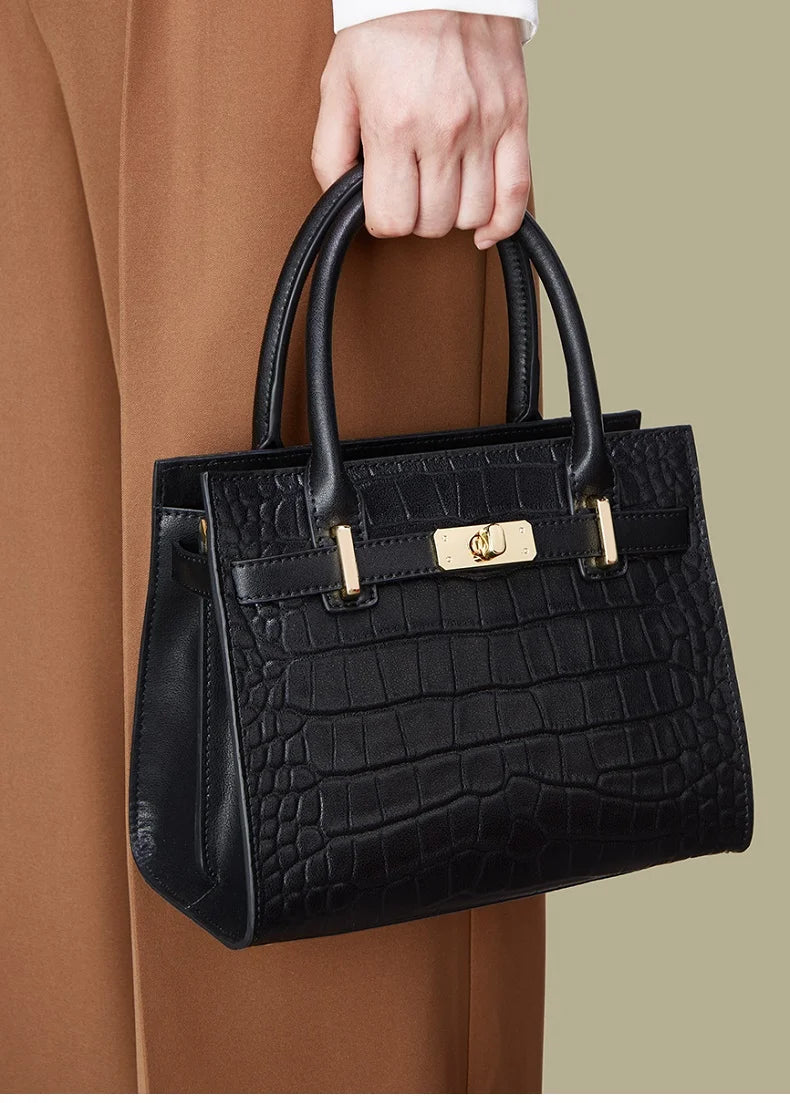 Women's Genuine Leather Tote Bag – Animal Print Shoulder Handbag