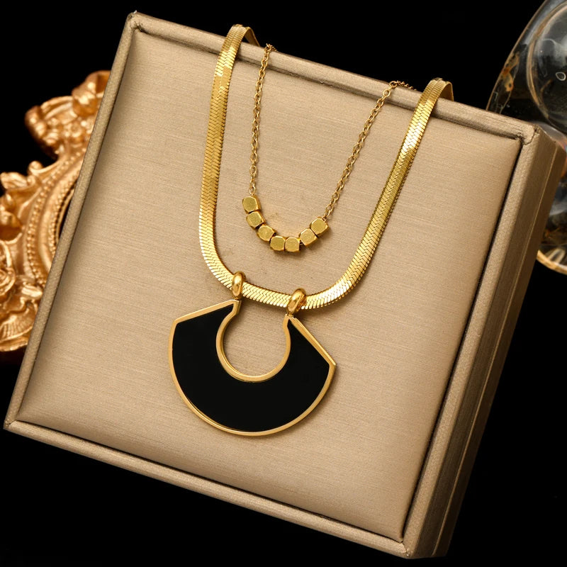 Luxury 316L Stainless Steel Layered Pendant Necklace for Women