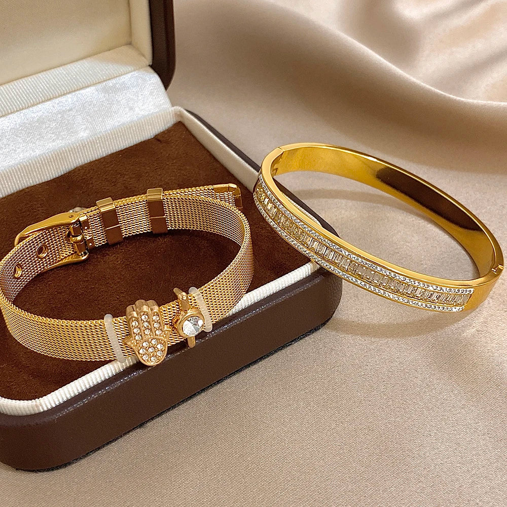 Luxury Gold-Plated Stainless Steel Cuff Bracelet for Women