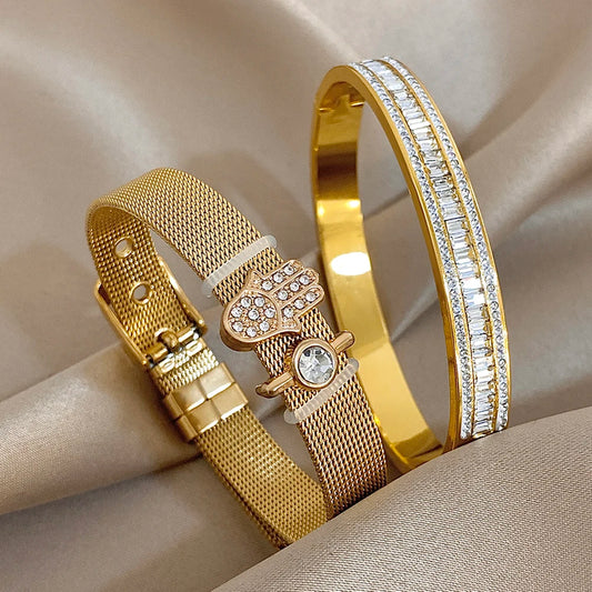 Luxury Gold-Plated Stainless Steel Cuff Bracelet for Women