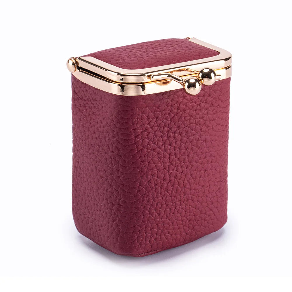 Genuine Leather Lipstick Holder with Mirror – Compact Cosmetic Case
