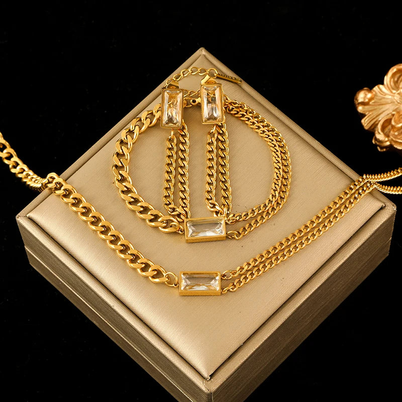 Luxury Crystal Jewelry Collection – Necklace, Bracelet & Earrings