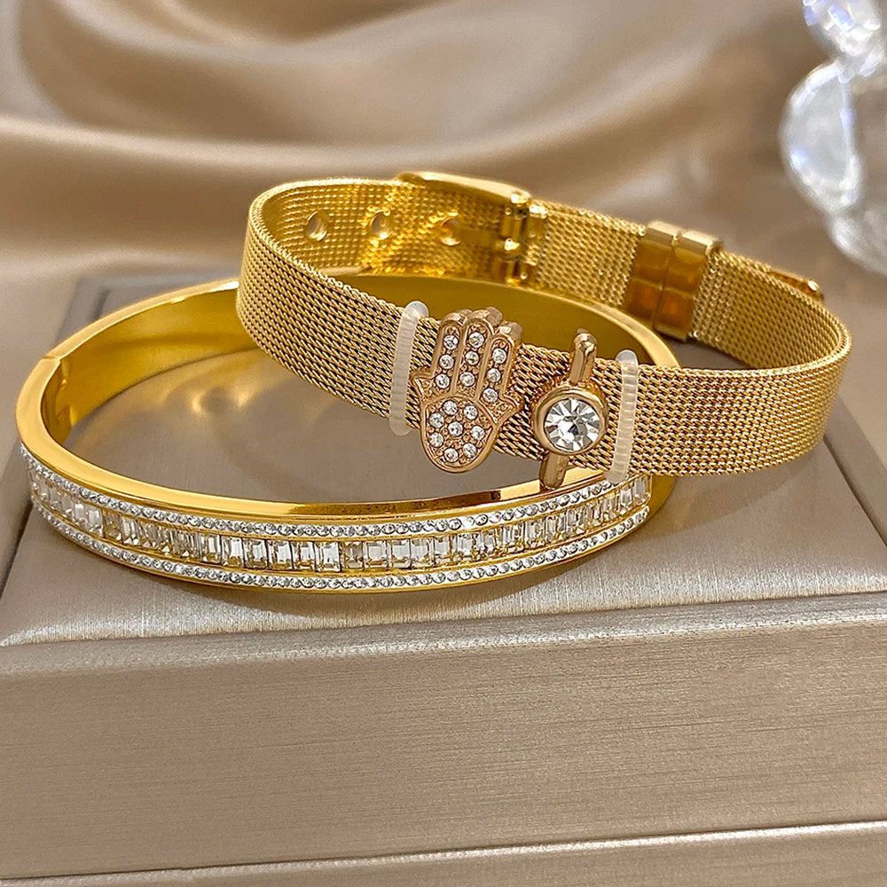 Luxury Gold-Plated Stainless Steel Cuff Bracelet for Women
