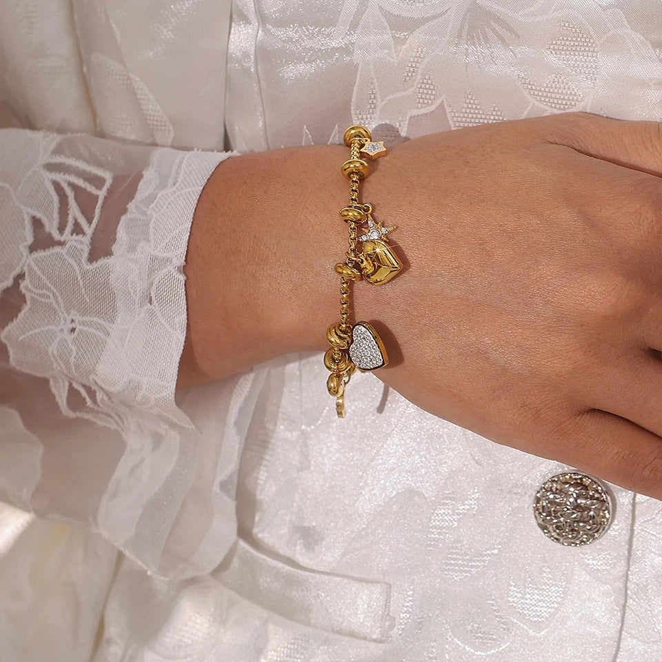 Luxury Stainless Steel Charm Link Bracelet for Women