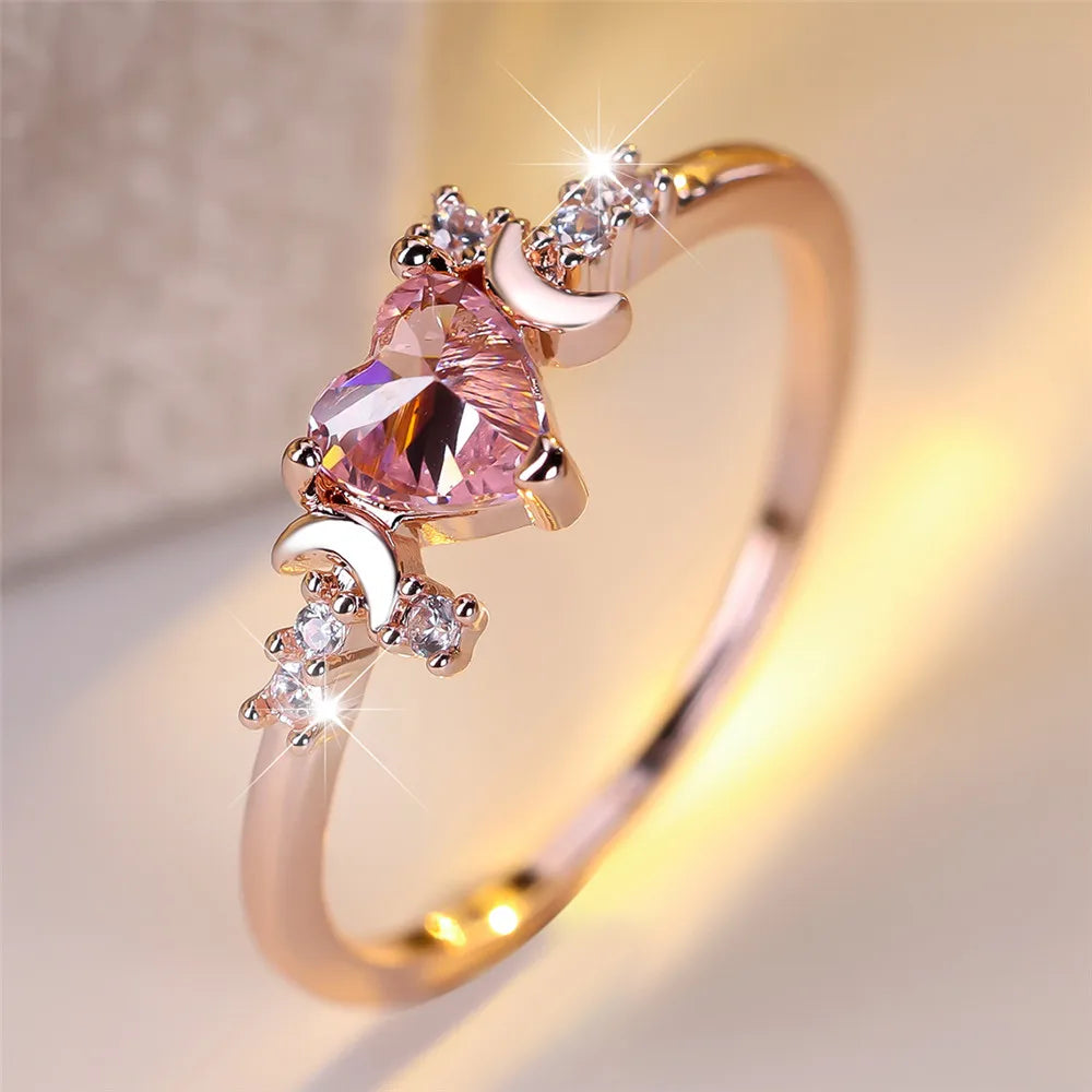 Luxury Rose Gold Heart Crystal Ring for Women
