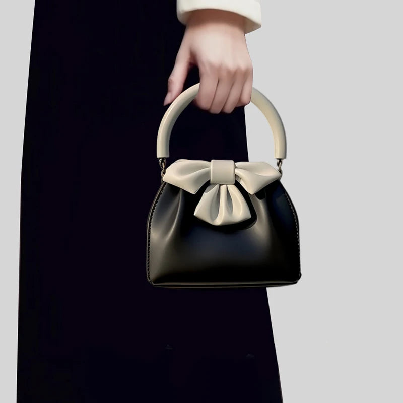 Women's Bow Detail PU Leather Bucket Bag – Elegant Shoulder Bag