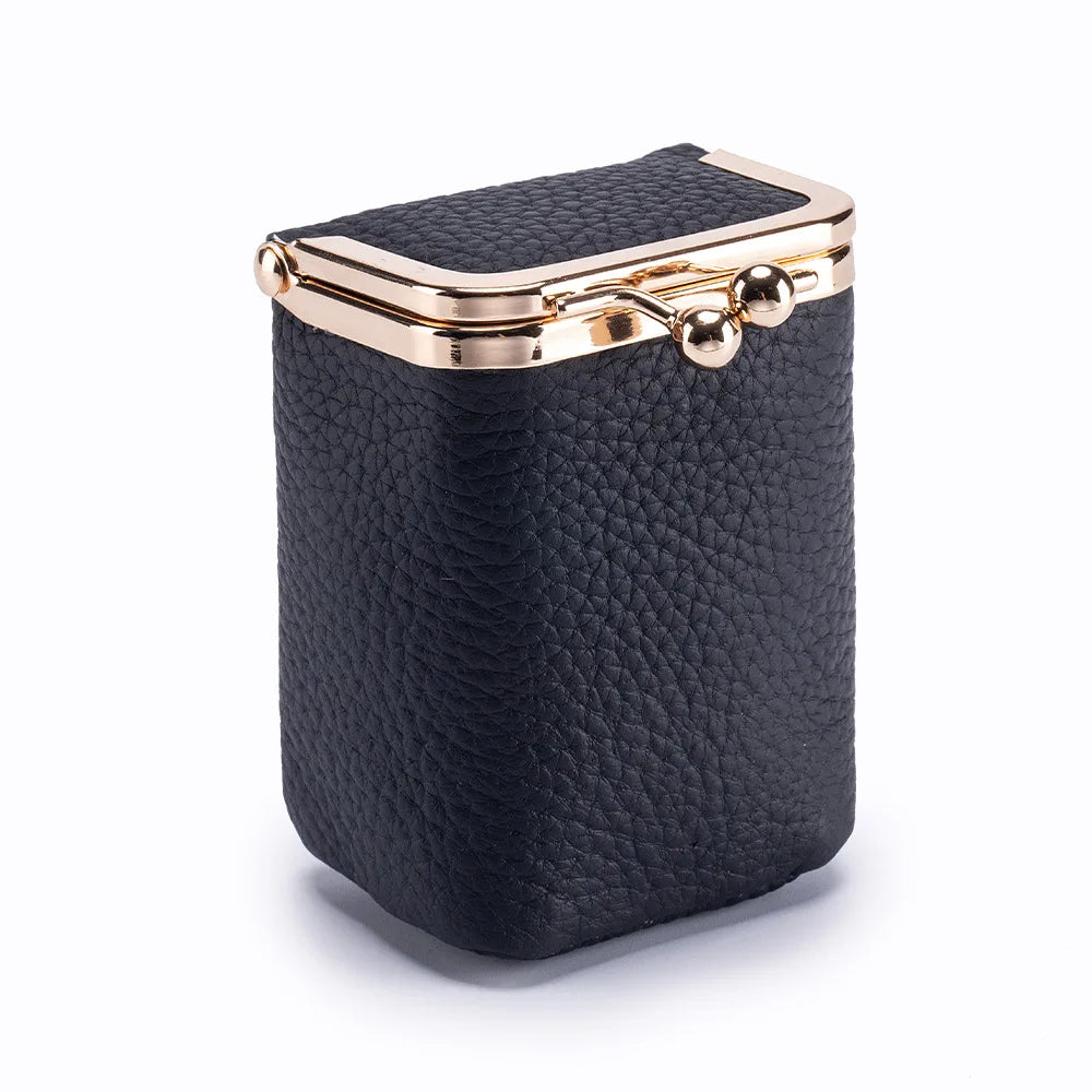 Genuine Leather Lipstick Holder with Mirror – Compact Cosmetic Case