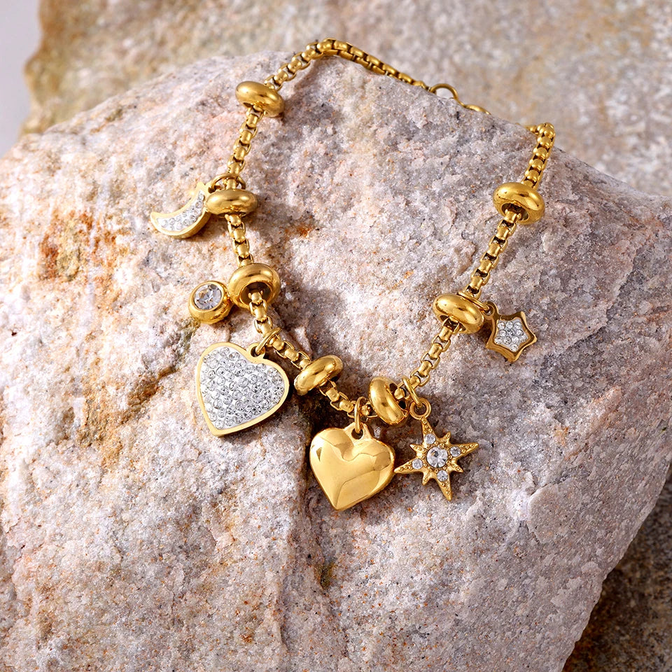 Luxury Stainless Steel Charm Link Bracelet for Women