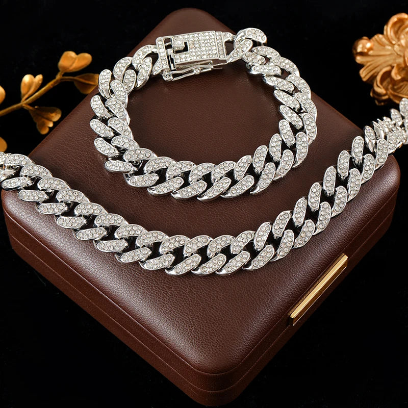 Luxury Cuban Chain Necklace & Bracelet Set for Women