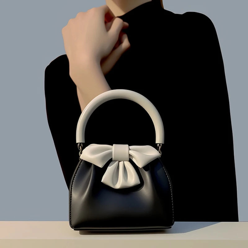 Women's Bow Detail PU Leather Bucket Bag – Elegant Shoulder Bag