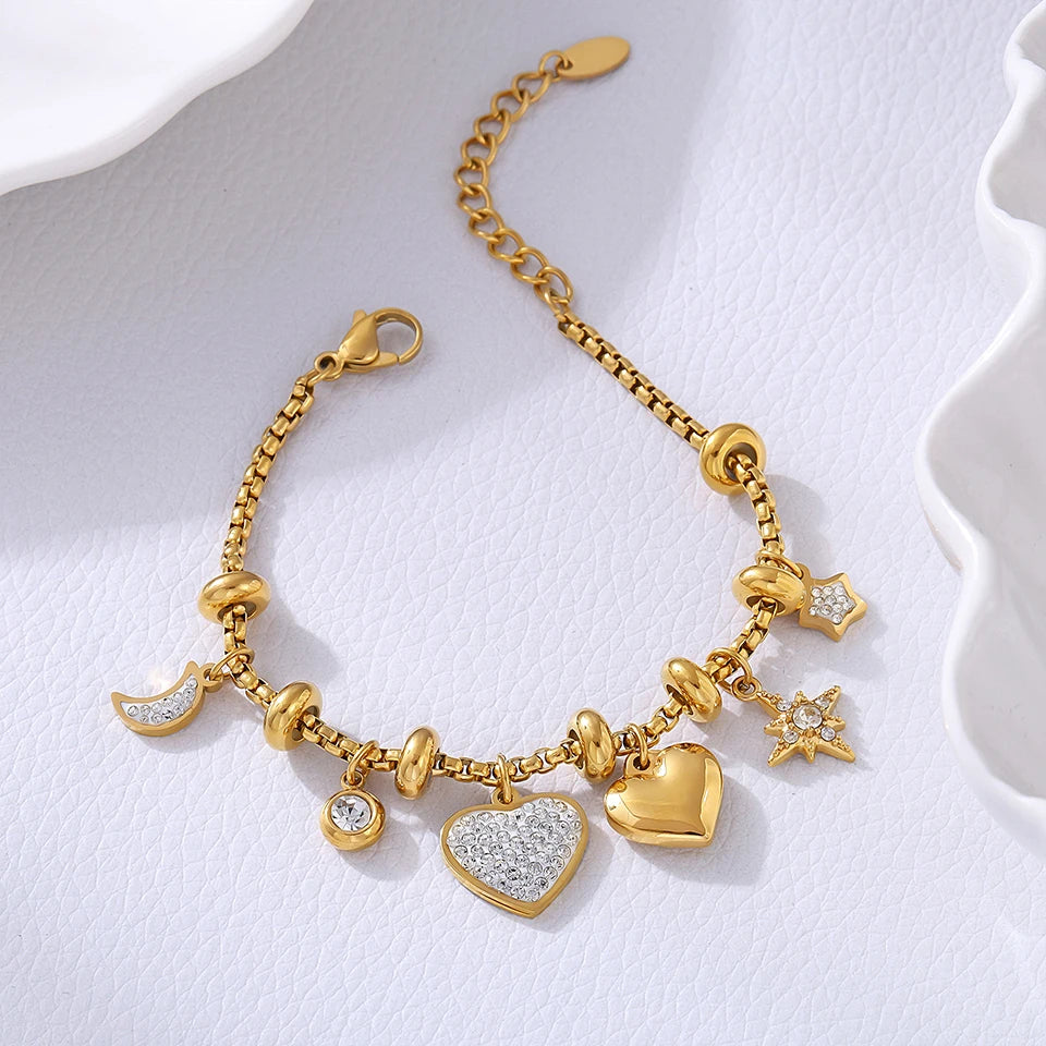 Luxury Stainless Steel Charm Link Bracelet for Women