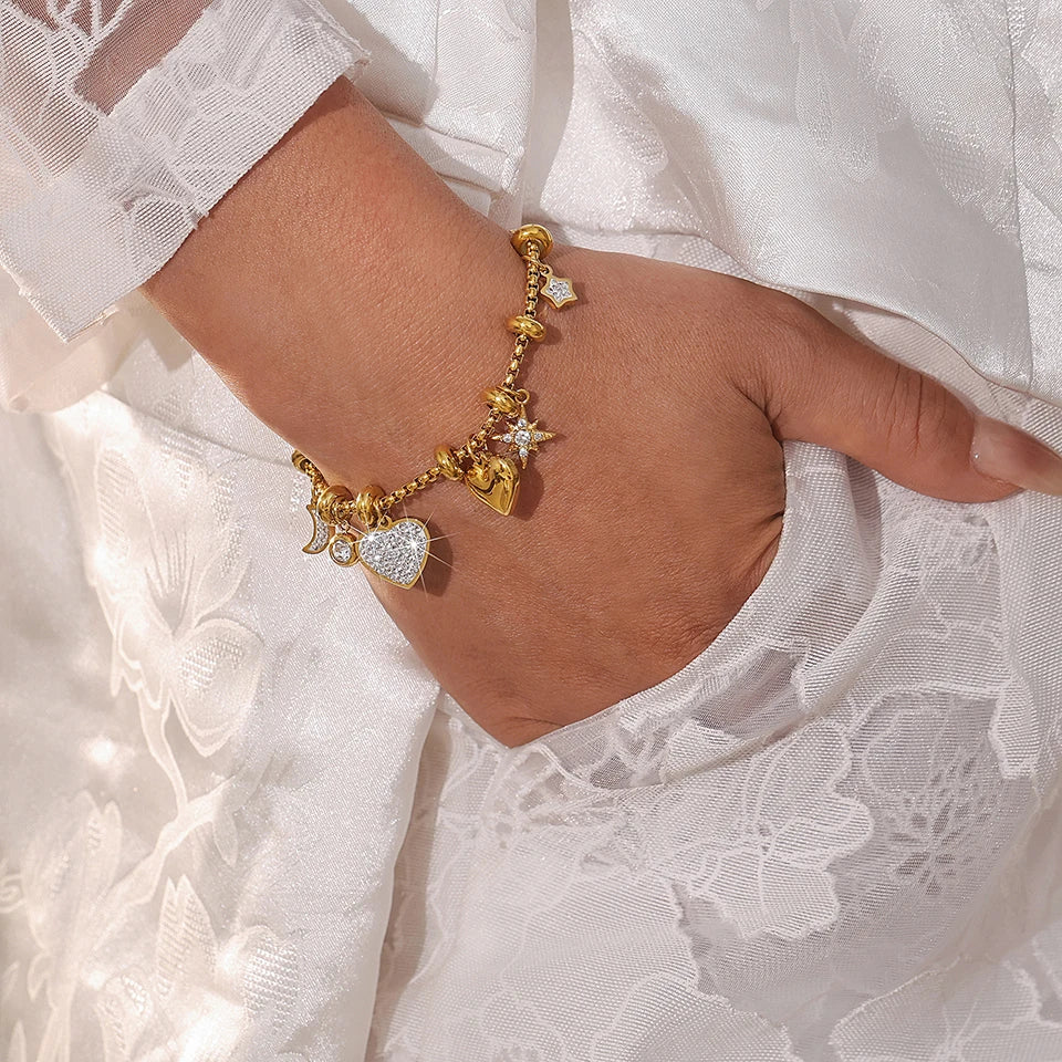 Luxury Stainless Steel Charm Link Bracelet for Women