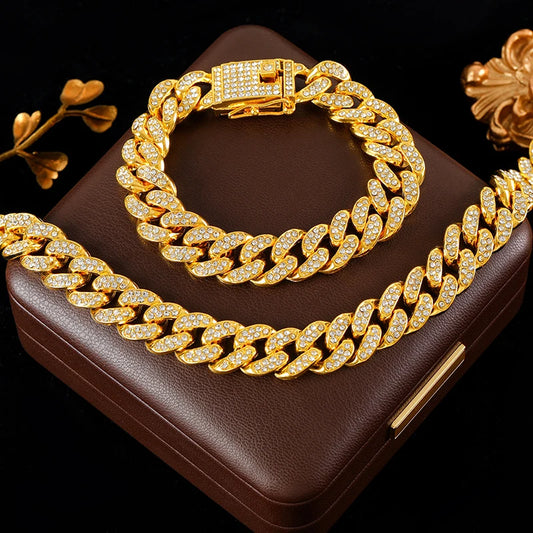 Luxury Cuban Chain Necklace & Bracelet Set for Women