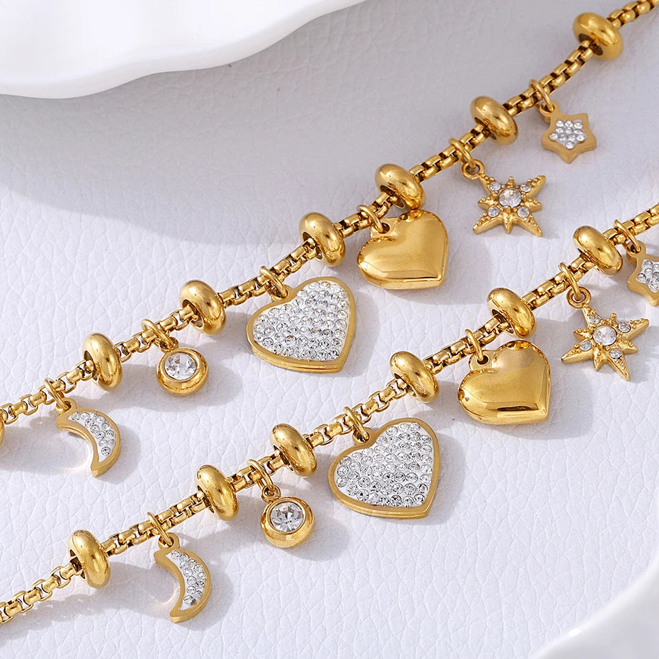 Luxury Stainless Steel Charm Link Bracelet for Women