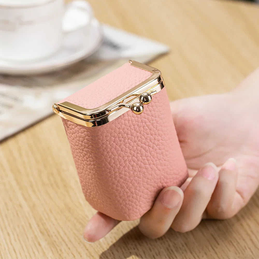 Genuine Leather Lipstick Holder with Mirror – Compact Cosmetic Case