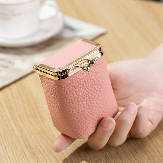 Genuine Leather Lipstick Holder with Mirror – Compact Cosmetic Case