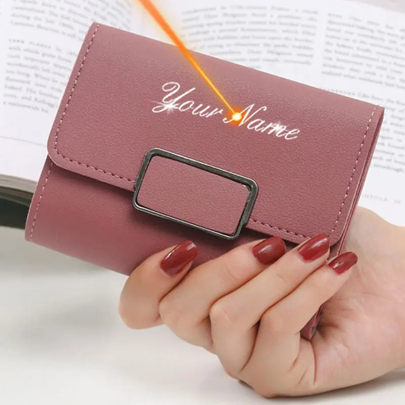 Personalized Women's PU Leather Short Wallet – Name Engraved