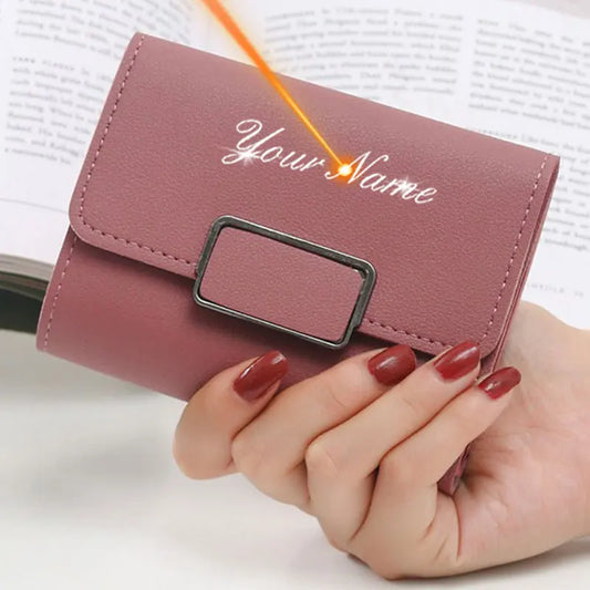 Personalized Women's PU Leather Short Wallet – Name Engraved