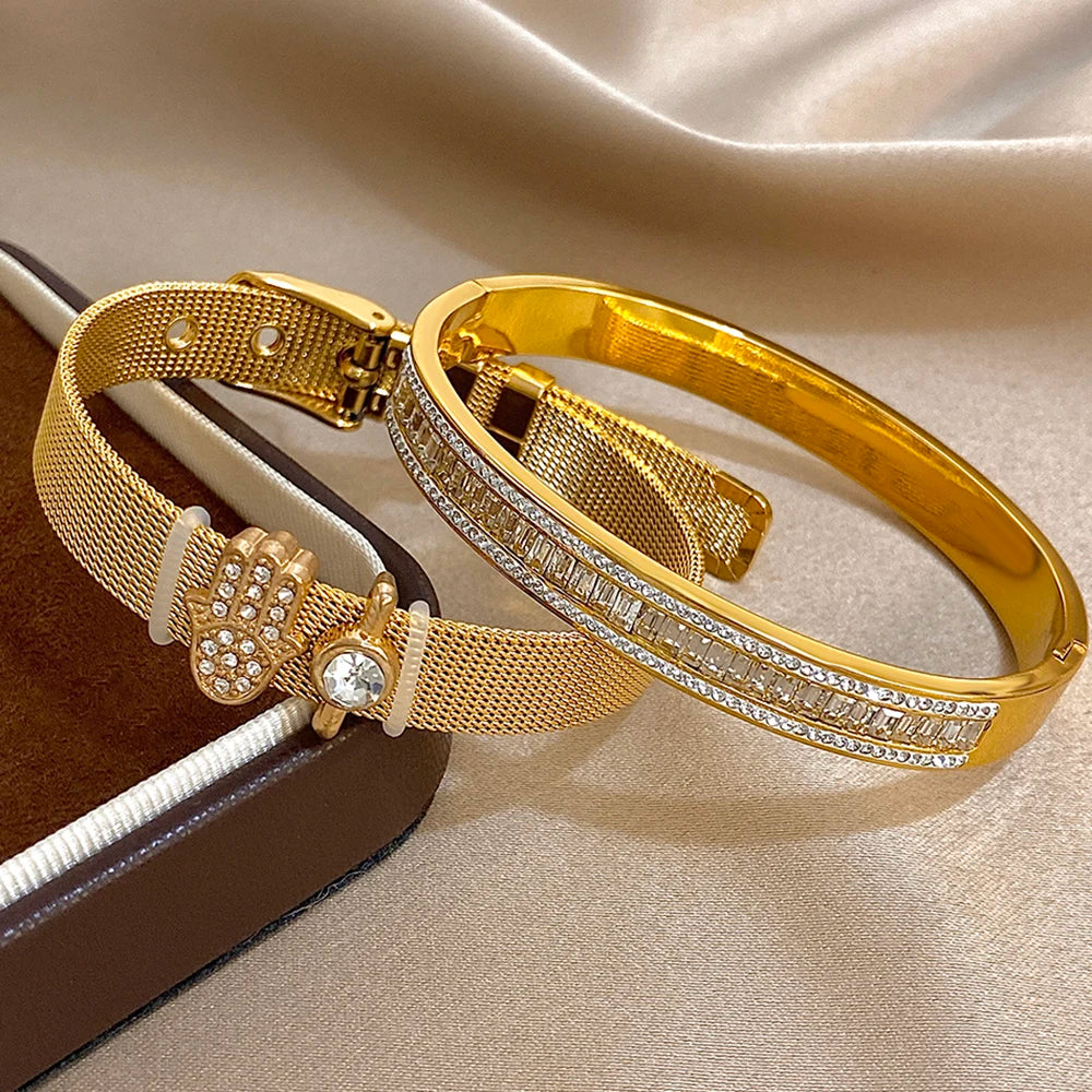 Luxury Gold-Plated Stainless Steel Cuff Bracelet for Women