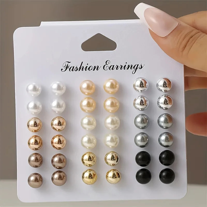 Luxury 18-Pair Pearl Stud Earrings Collection for Women