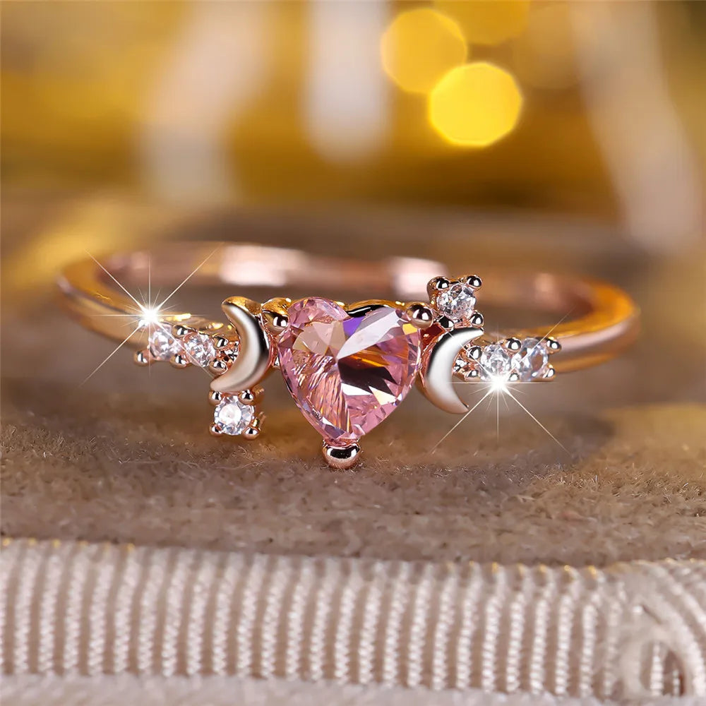 Luxury Rose Gold Heart Crystal Ring for Women