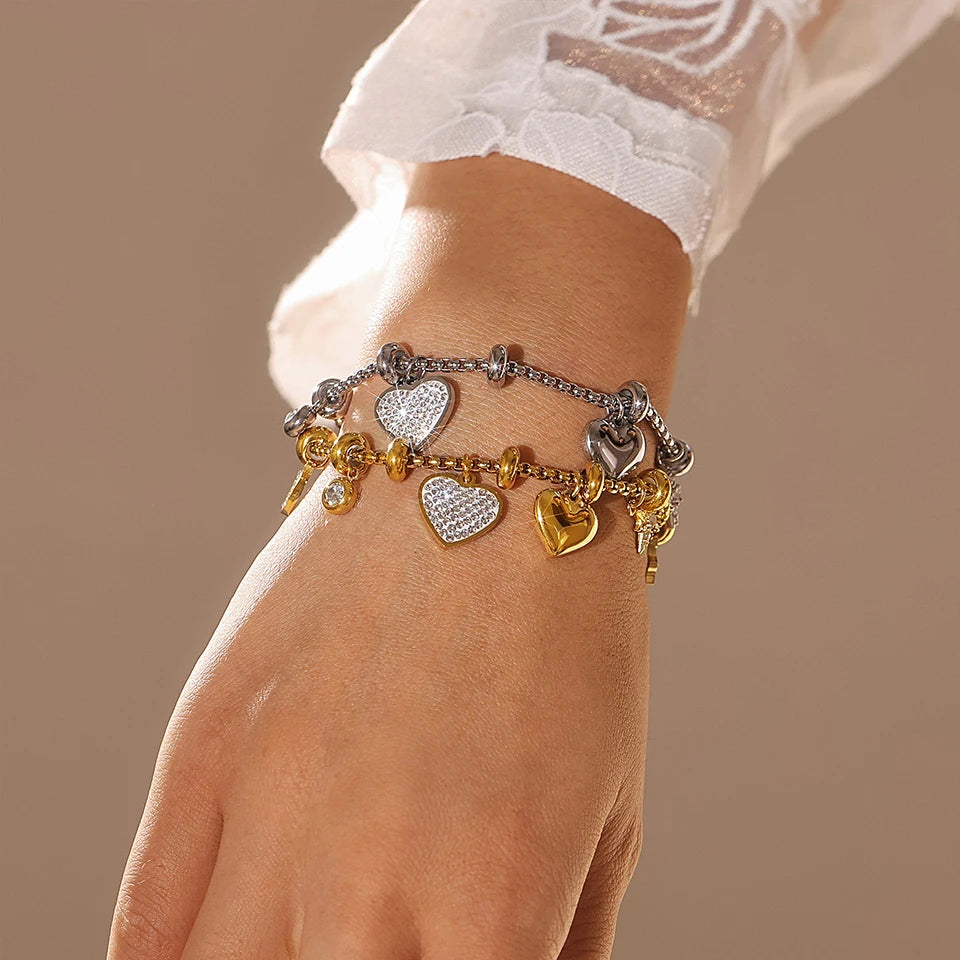 Luxury Stainless Steel Charm Link Bracelet for Women