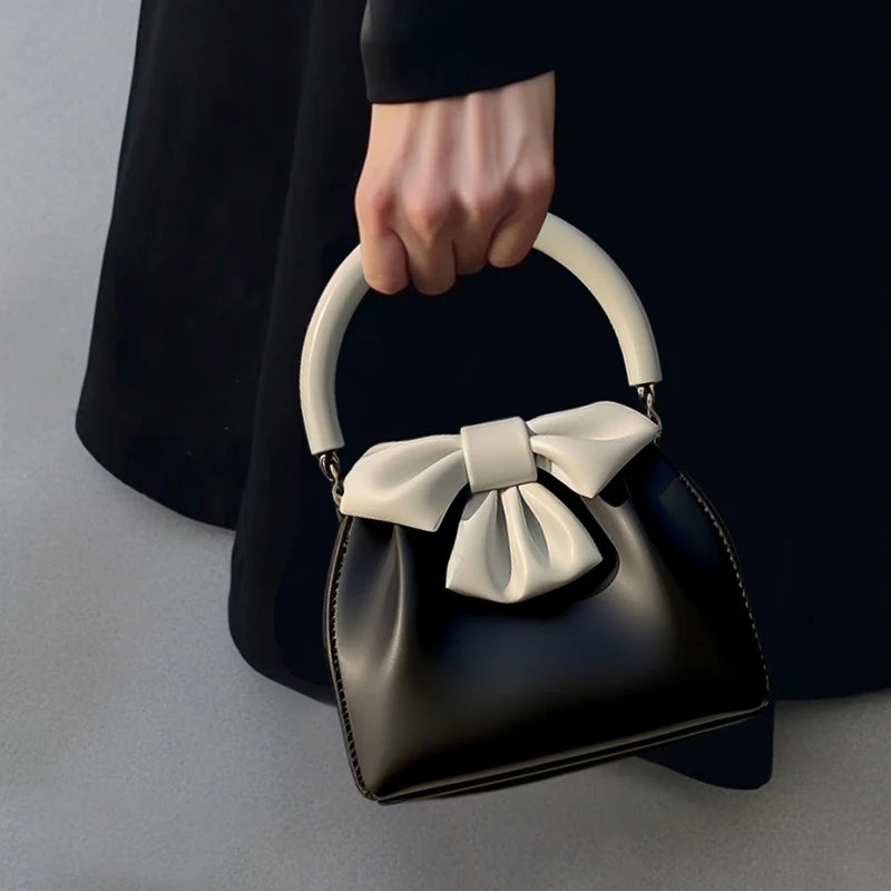 Women's Bow Detail PU Leather Bucket Bag – Elegant Shoulder Bag