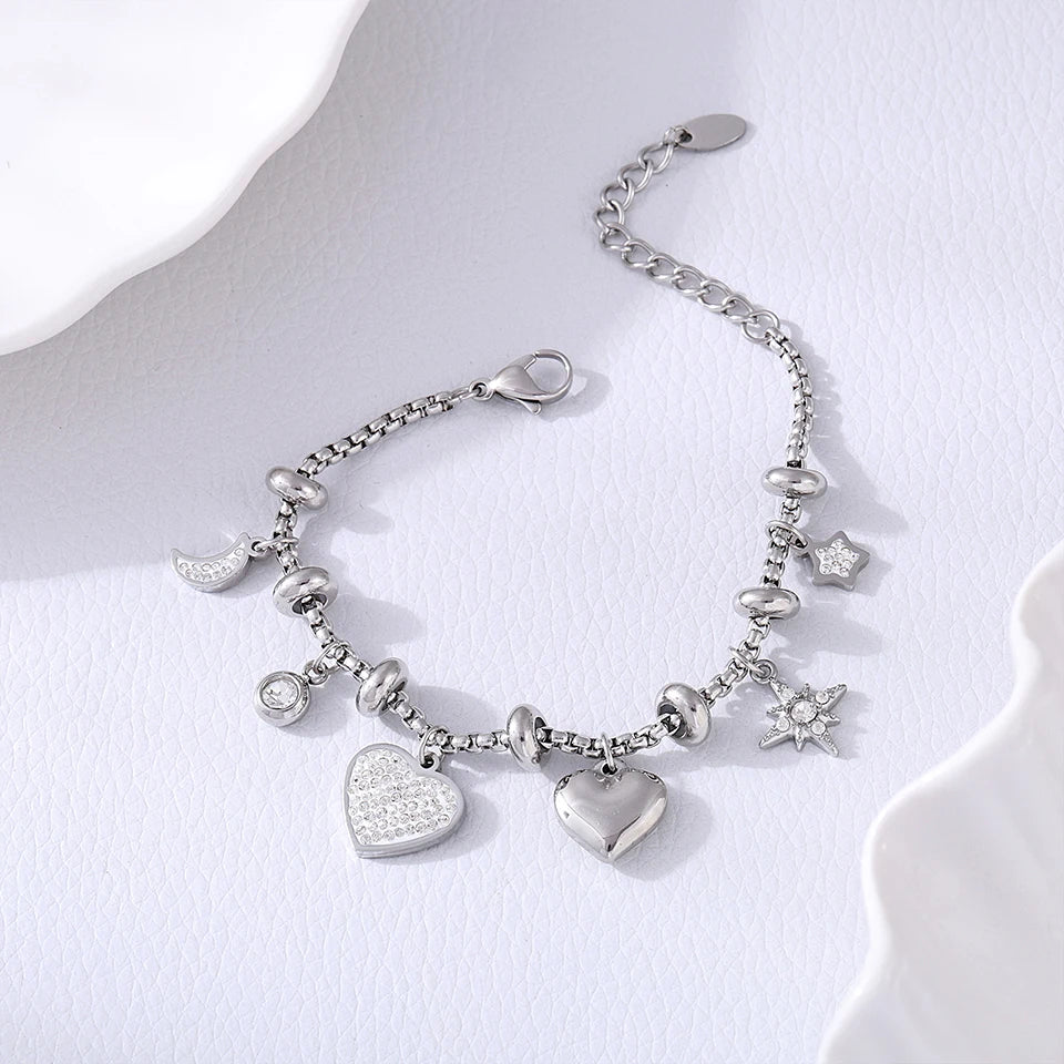 Luxury Stainless Steel Charm Link Bracelet for Women