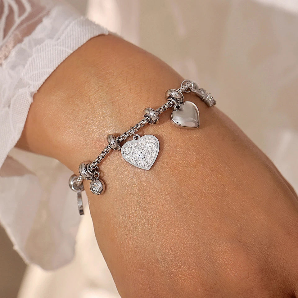 Luxury Stainless Steel Charm Link Bracelet for Women