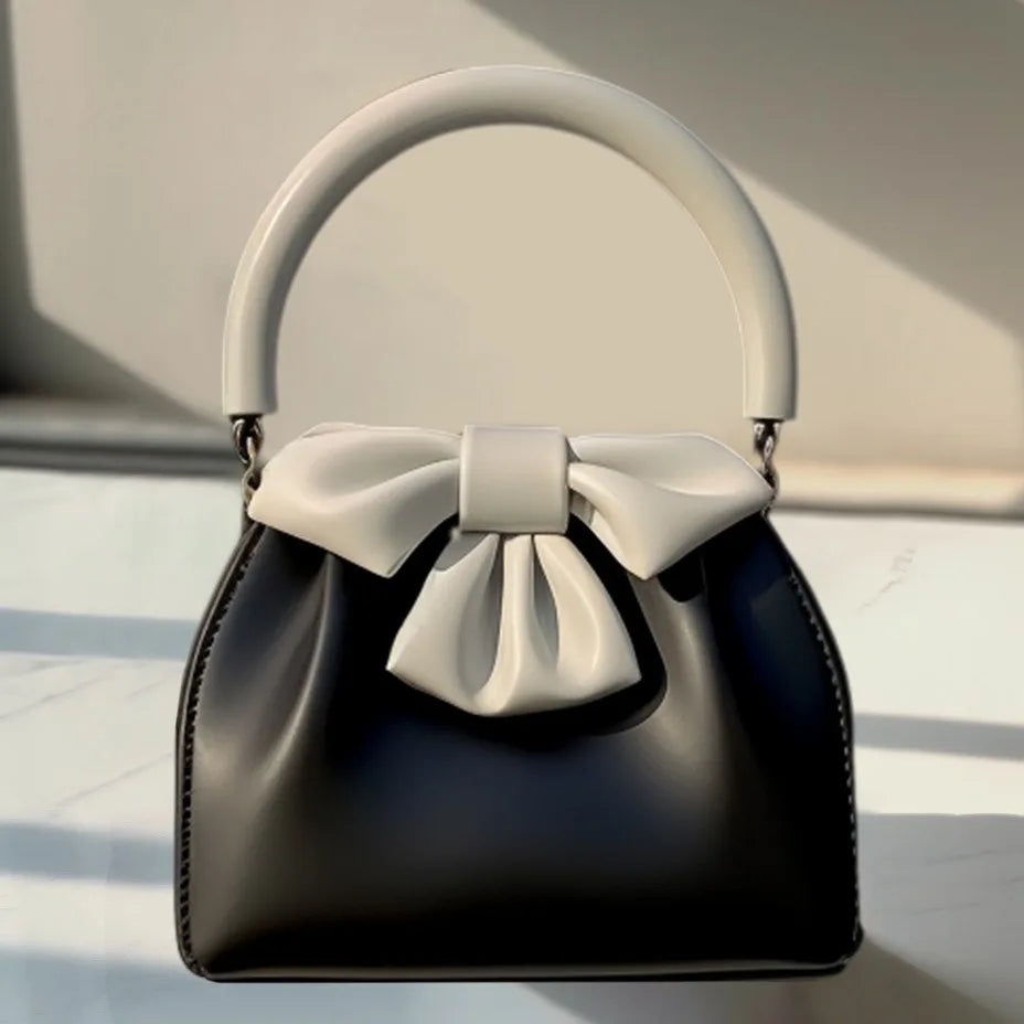 Women's Bow Detail PU Leather Bucket Bag – Elegant Shoulder Bag