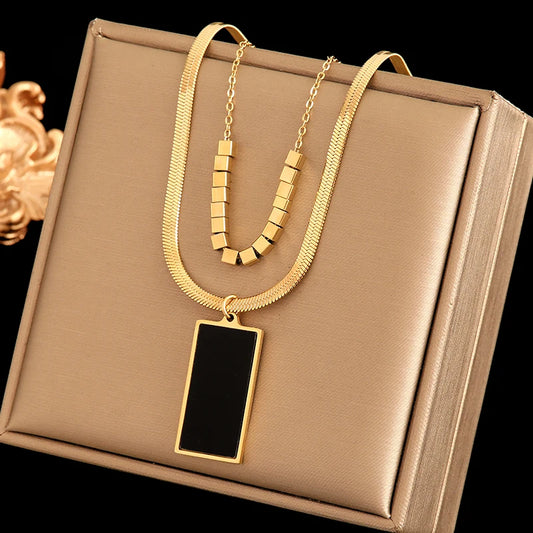 Luxury 316L Stainless Steel Layered Pendant Necklace for Women