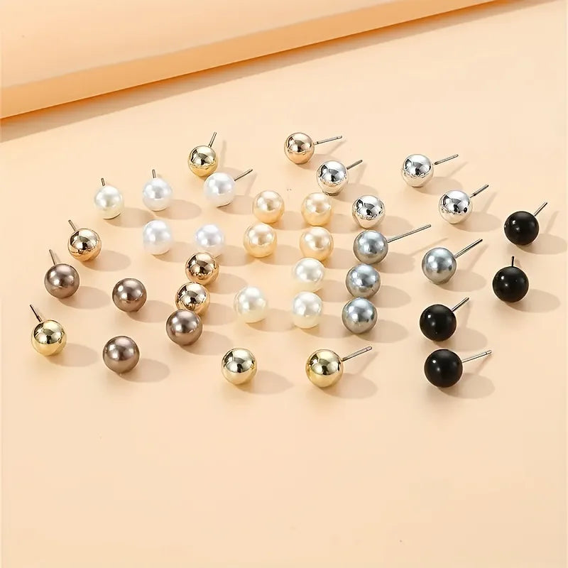 Luxury 18-Pair Pearl Stud Earrings Collection for Women
