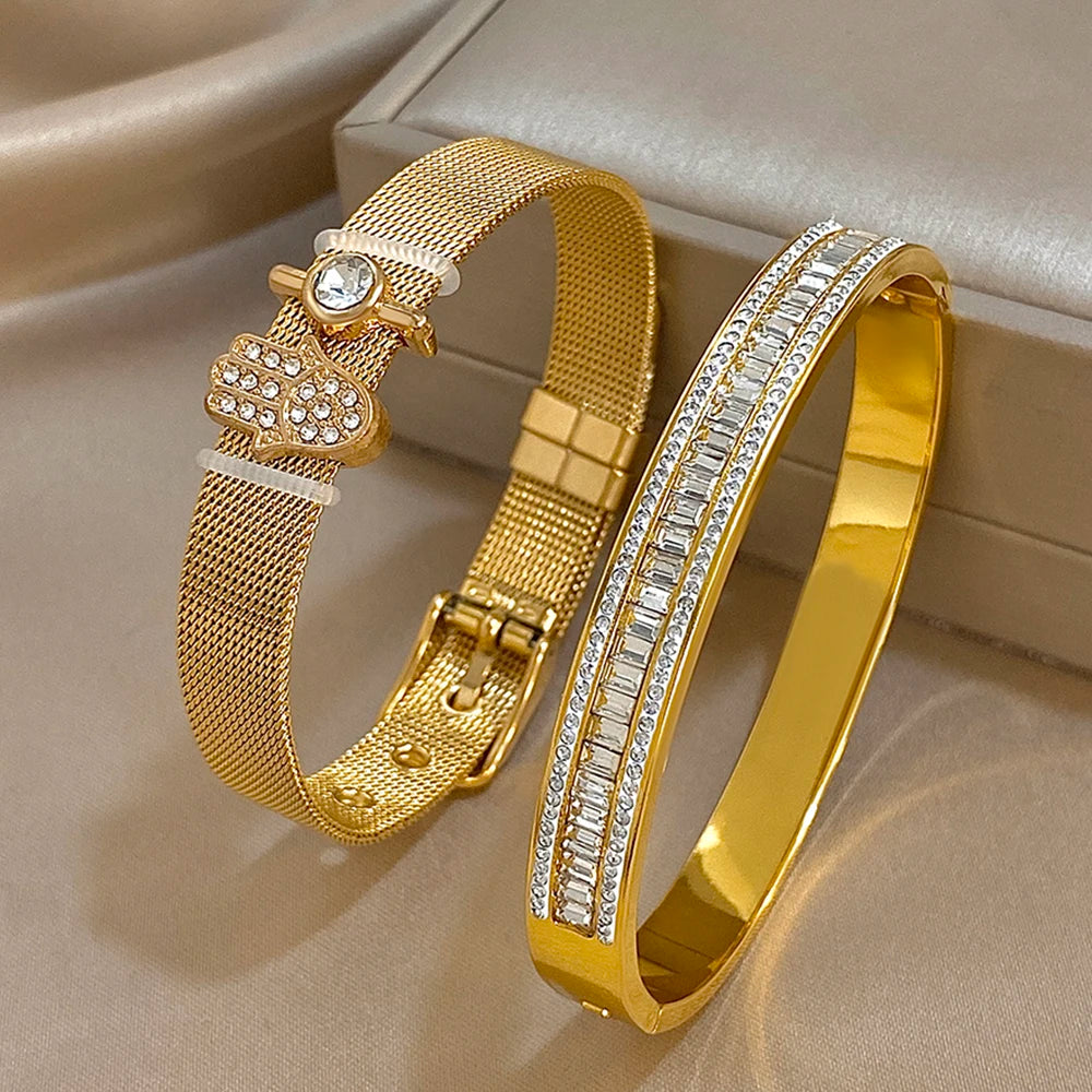 Luxury Gold-Plated Stainless Steel Cuff Bracelet for Women